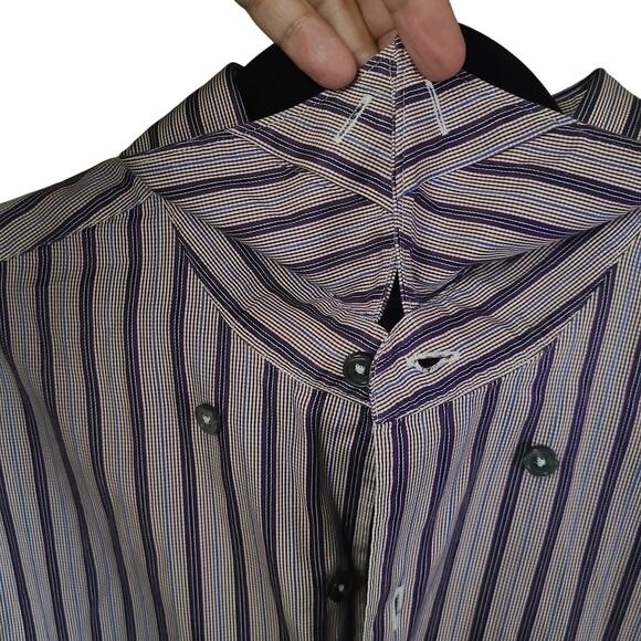 Ermenegildo Zegna  Blue Purple Brown Striped Cotton Sheen XXL Men's Dress Shirt - Picture 12 of 15